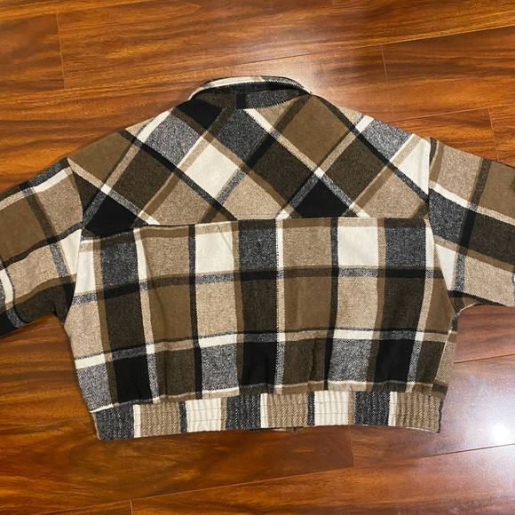 NWOT EditHer Flannel Brown Plaid Button-Up cropped Jacket XL Cotton blend New. - Picture 10 of 11